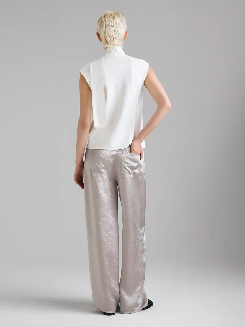 Top Con Sciarpina, Donna, Bianco Panna miniatura 2