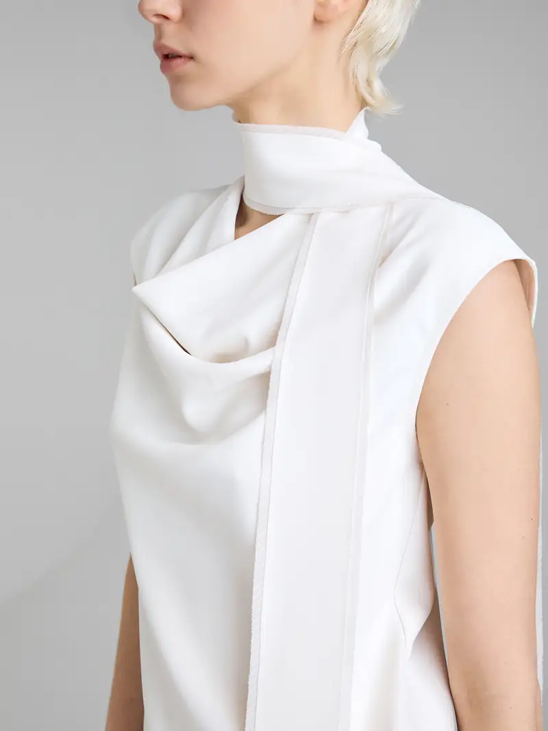 Top Con Sciarpina, Donna, Bianco Panna miniatura 4