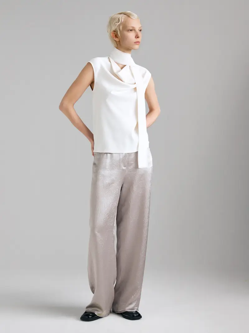 Top Con Sciarpina, Donna, Bianco Panna