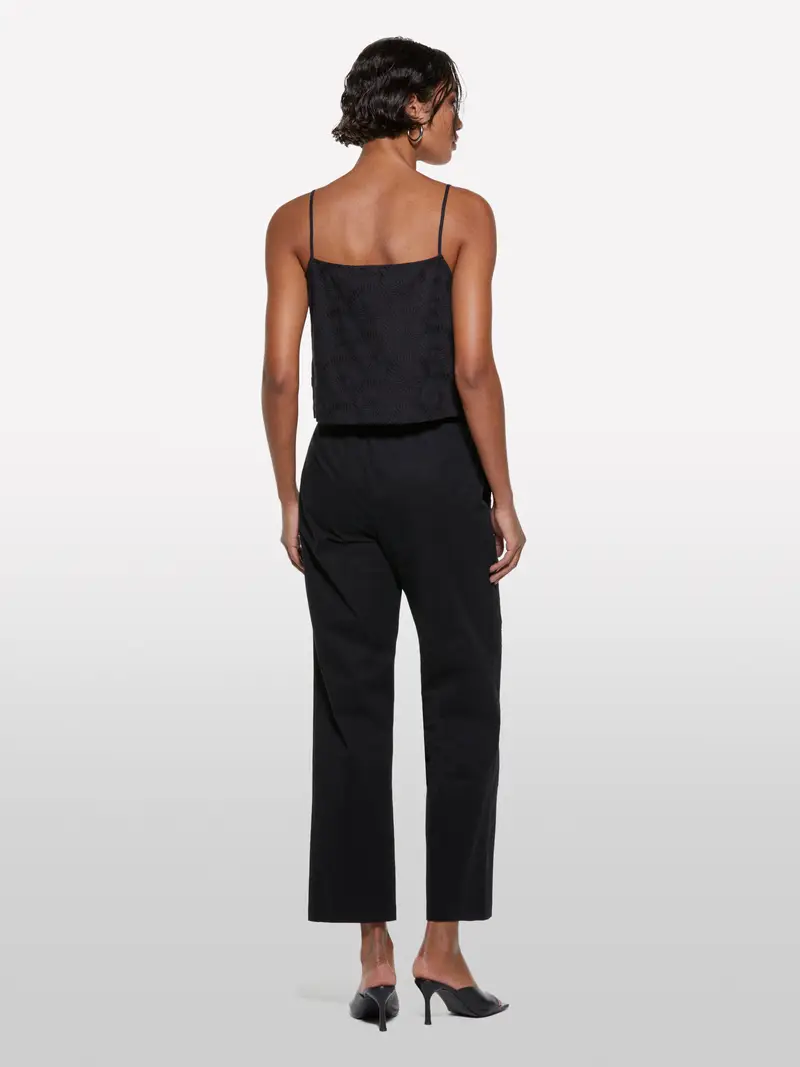 Top Cropped Nero Con Fiori, Donna, Nero miniatura 3