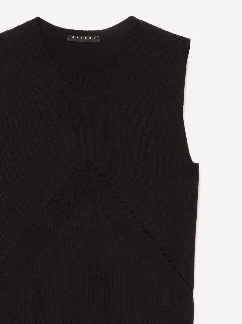 Top In Maglia A Costine, Donna, Nero miniatura 3