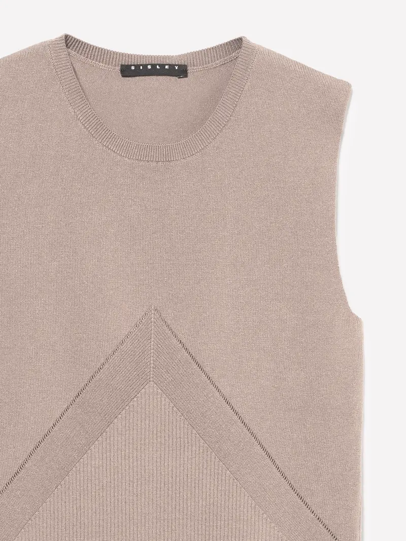 Top In Maglia A Costine, Donna, Tortora miniatura 3