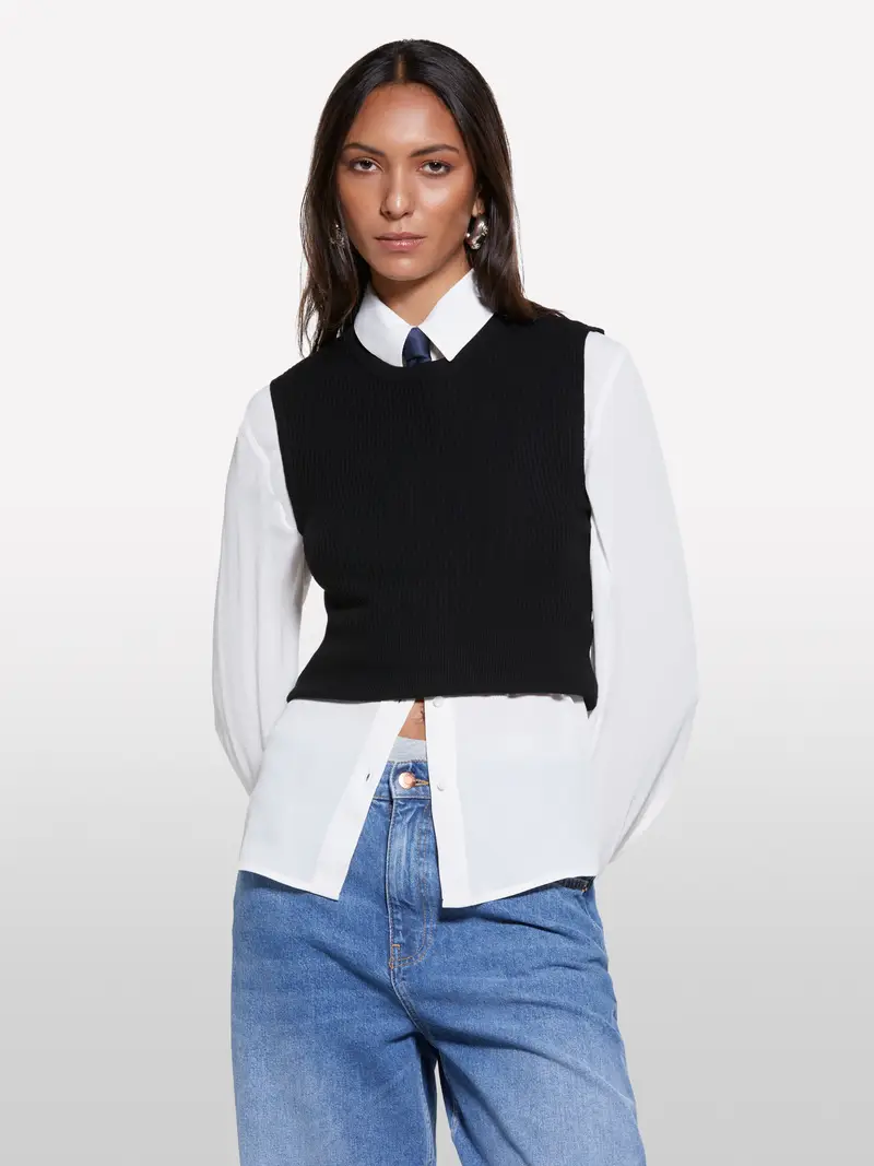 Top In Maglia Nero, Donna, Nero miniatura 4