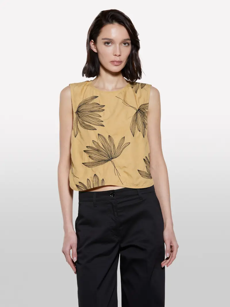 Top Senape Con Ricamo Foliage, Donna, Senape miniatura 4