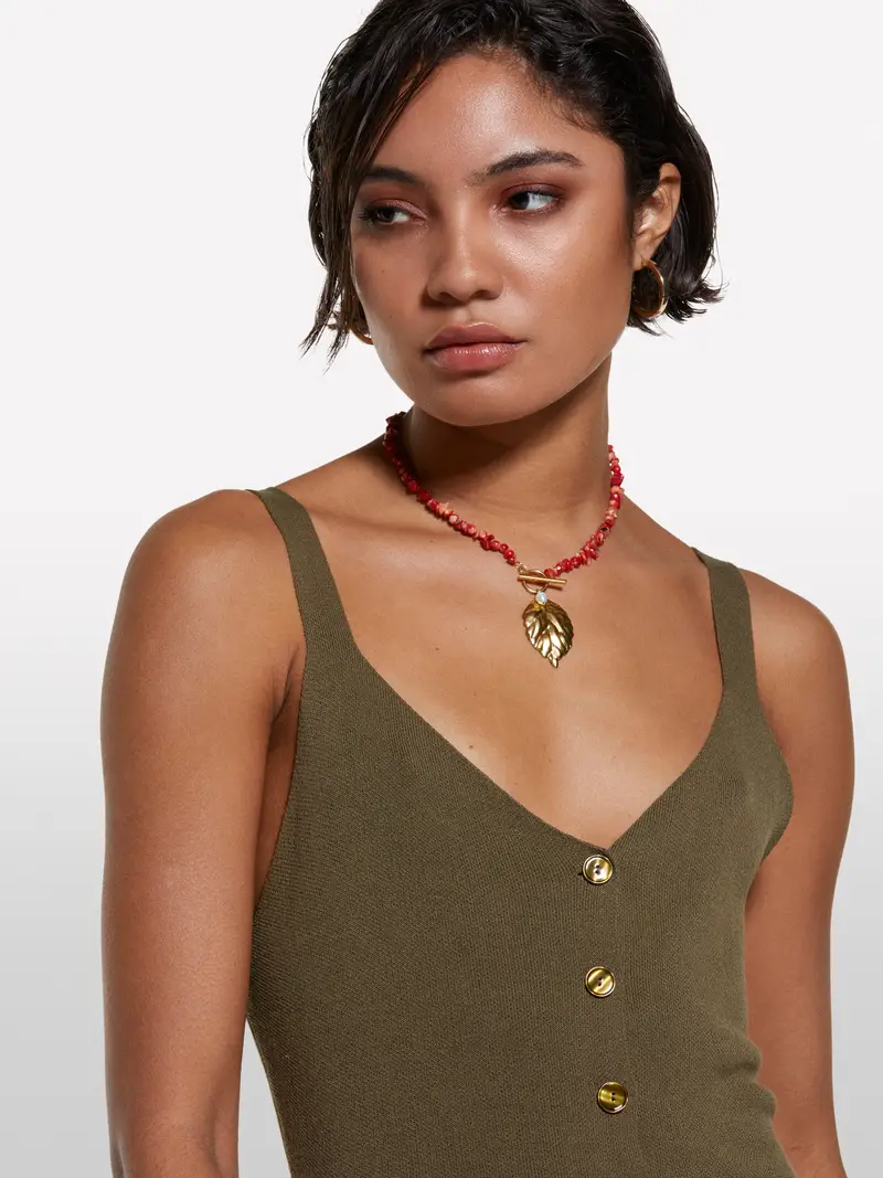 Top Verde Militare Con Bottoni, Donna, Verde Militare miniatura 5