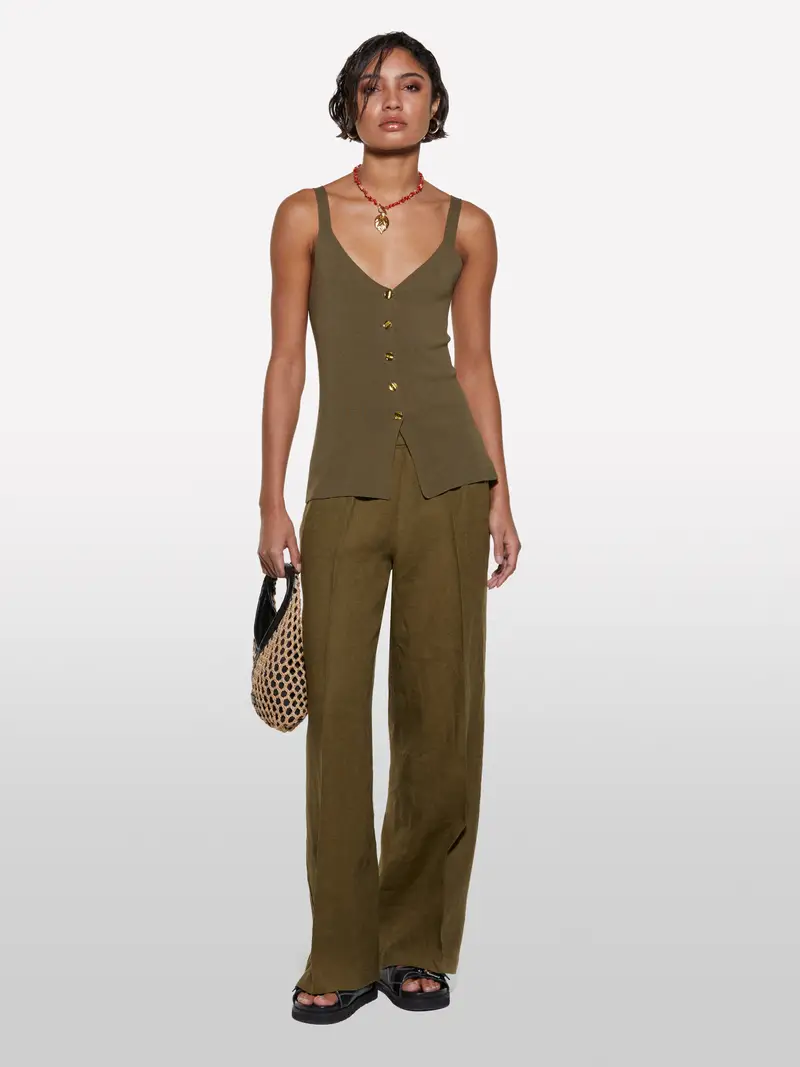 Top Verde Militare Con Bottoni, Donna, Verde Militare