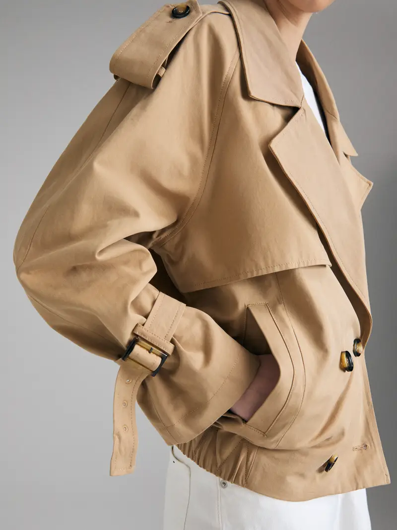 Trench Corto Over Fit, Donna, Beige miniatura 4