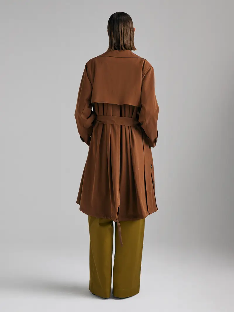 Trench Fluido Con Cintura, Donna, Marrone miniatura 2