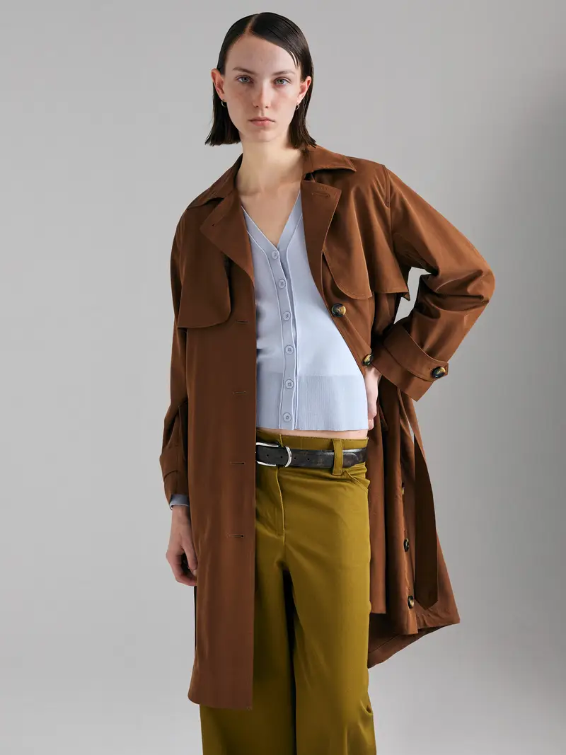 Trench Fluido Con Cintura, Donna, Marrone miniatura 3