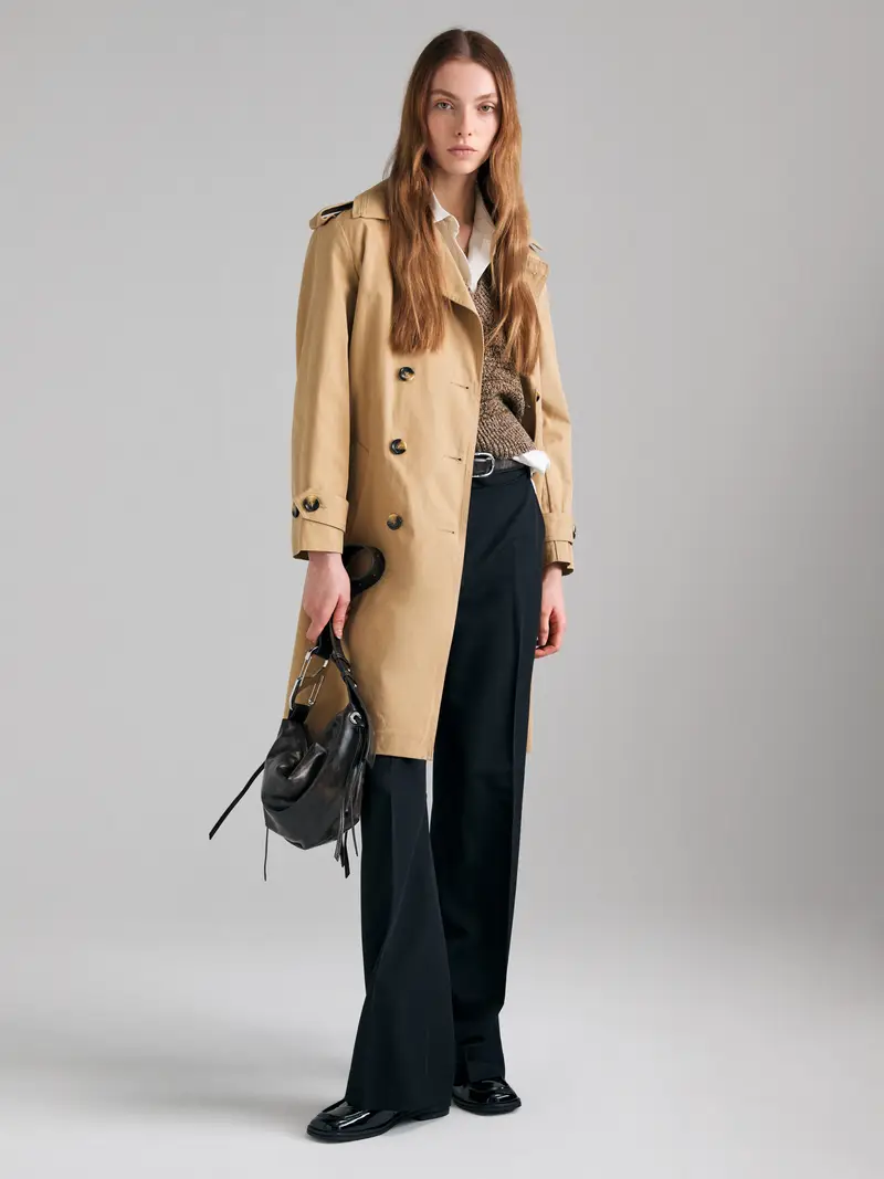 Trench Midi Doppiopetto, Donna, Cammello