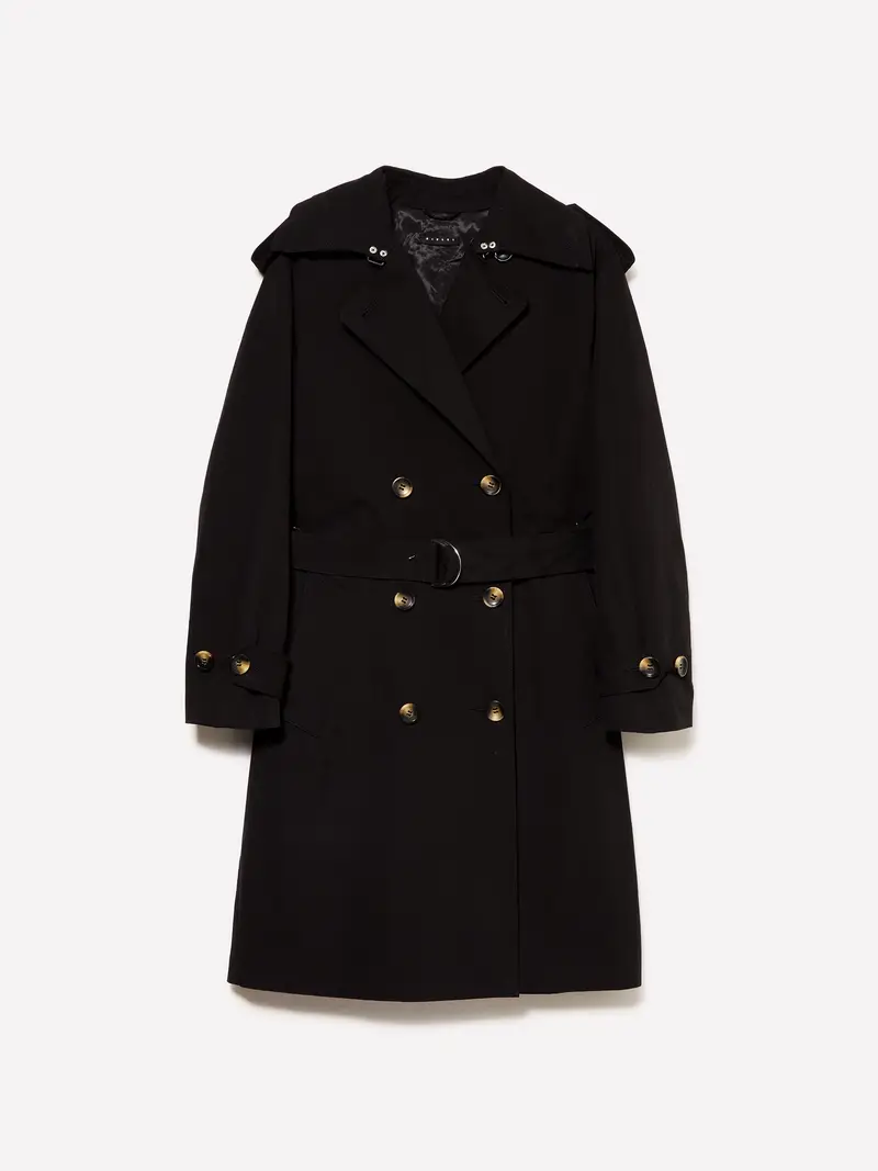 Trench Midi Doppiopetto, Donna, Nero