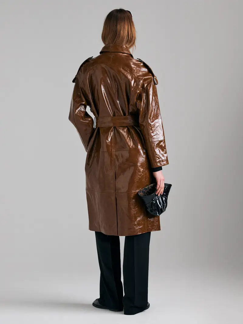 Trench Verniciato, Donna, Marrone miniatura 2