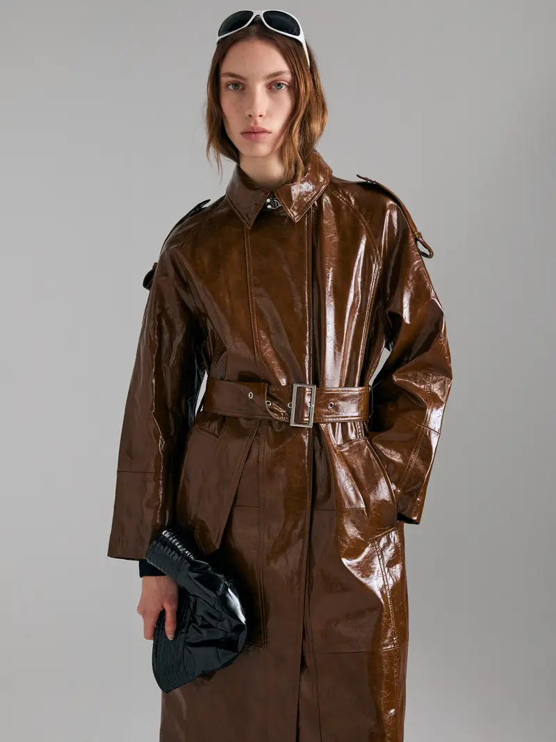 Trench Verniciato, Donna, Marrone miniatura 3