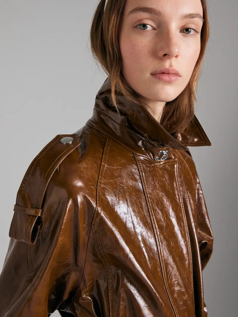 Trench Verniciato, Donna, Marrone miniatura 4