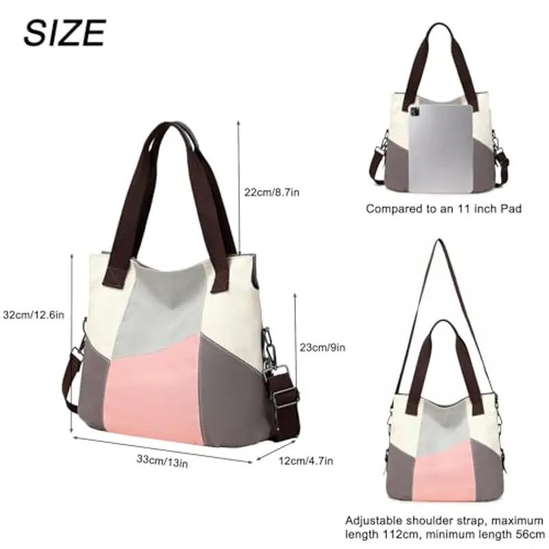 SIVENKE Borsa da donna in tela, casual, a tracolla, stile retrò, in tela, Colore: rosa., m miniatura 2