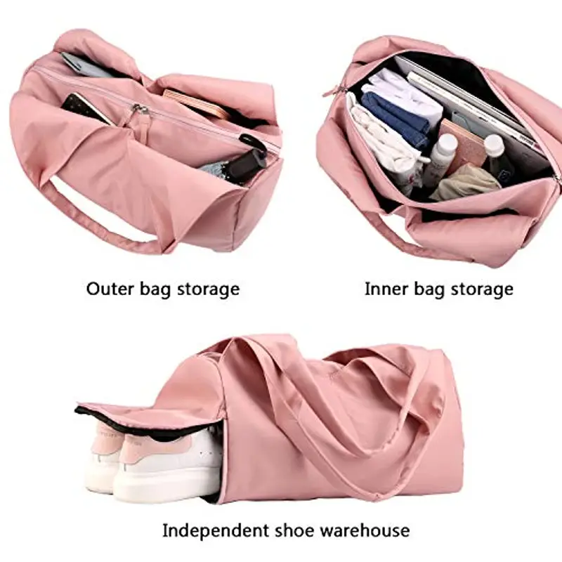 SIVENKE Borsa sportiva Borsa da viaggio con scomparto per scarpe e scomparto bagnato Borsa fitness leggera e impermeabile Borsa da allenamento Borse da palestra Borsa (Rosa) miniatura 3