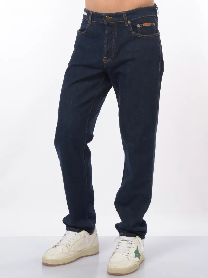 jeans da uomo Siviglia cinque tasche cuciture contrasto Blu