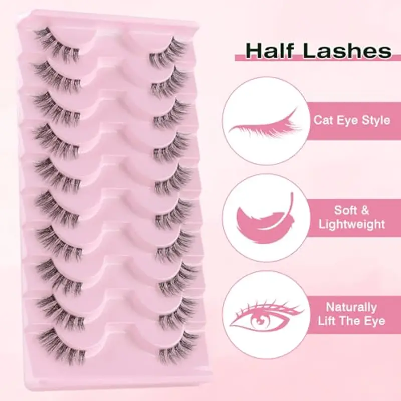Sixstarhair Ciglia Finte 10 Paia Mezze Ciglia Finte con Fascia Trasparente 3D Occhio Di Gatto Ciglia Naturali Half Lashes Corner Eyelashes miniatura 2