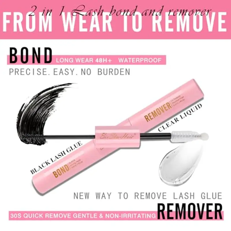 Sixstarhair Ciglia Finte Bond y Remover 2 en 1, colla per ciglia impermeabile, Remover Extension Ciglia Trasparente, Rimuovi Colla per Ciuffetti Ciglia Finte y colla ciglia finte (5 ml+5 ml) miniatura 2