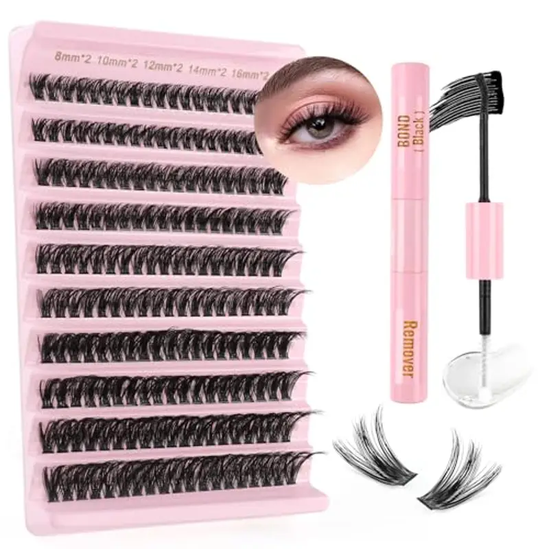 Sixstarhair Ciuffetti Ciglia Finte Kit Ciglia Extension 60D Volume Lash Clusters con Bond e dispositivo di rimozione 8-16mm DIY Eyelash Extension Kit