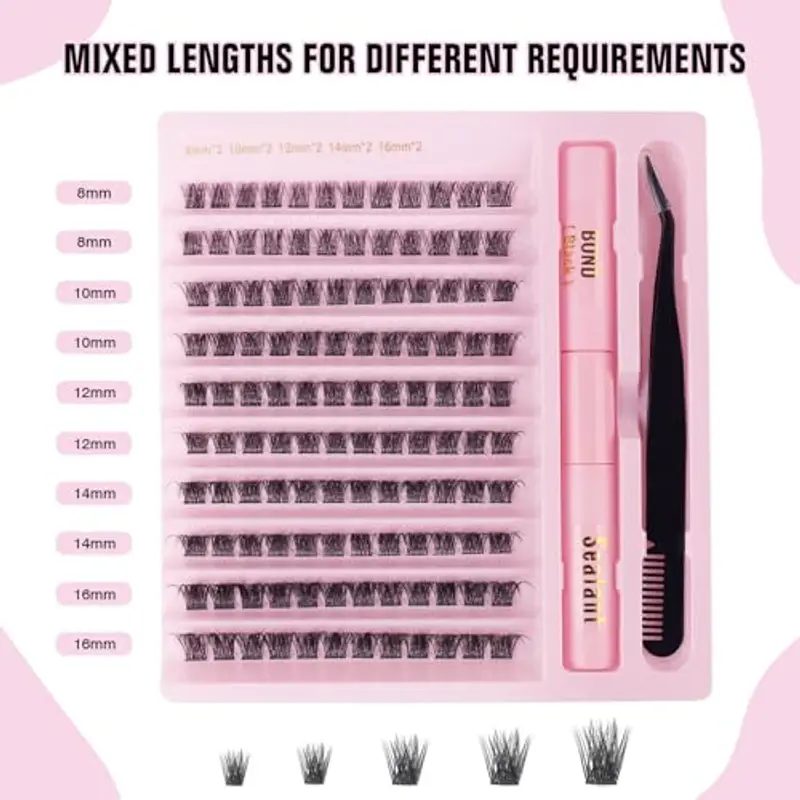 Sixstarhair Ciuffetti Ciglia Finte Kit con Colla D Curl Cluster Lashes con Bond e Seal Kit Extension Ciglia Fai Da Te 12-16mm Mix 120 Pezzi Lash Extension Naturali miniatura 2