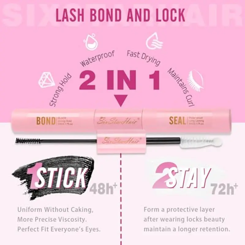 Sixstarhair Colla Ciglia Finte Bond e Seal 2 in 1, Colla Extension Ciglia Impermeabile, Colla per Ciglia a Grappolo Individuale Lunga Durata 48-72 Ore Lash Glue per Ciglia Finte Ciuffetti miniatura 2