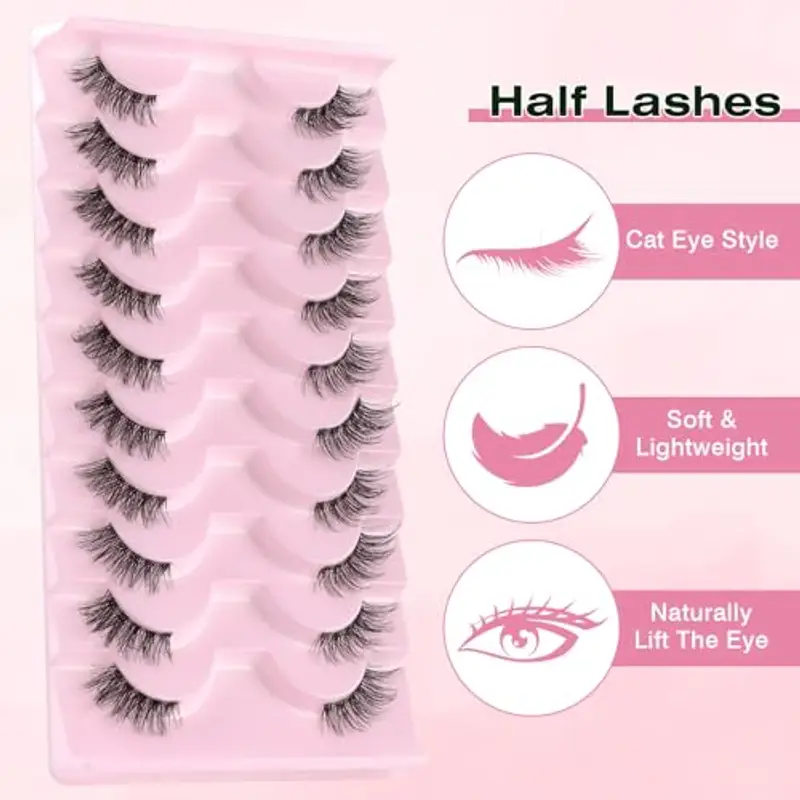 Sixstarhair Mezze Ciglia Finte 3D Naturale Ciglia Finte Cat Eye 10 Paia Fake Lashes Riutilizzabile Mink Lashes Naturale miniatura 2