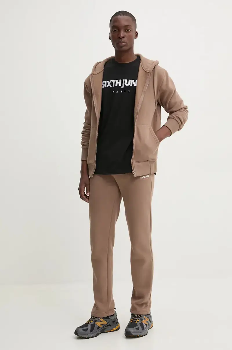 felpa uomo colore beige con cappuccio con applicazione 25326 Marrone miniatura 2