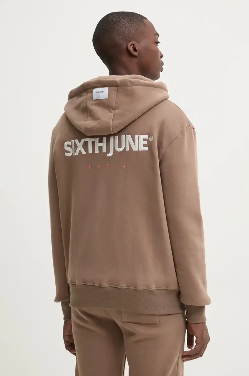 felpa uomo colore beige con cappuccio con applicazione 25326 Marrone miniatura 3