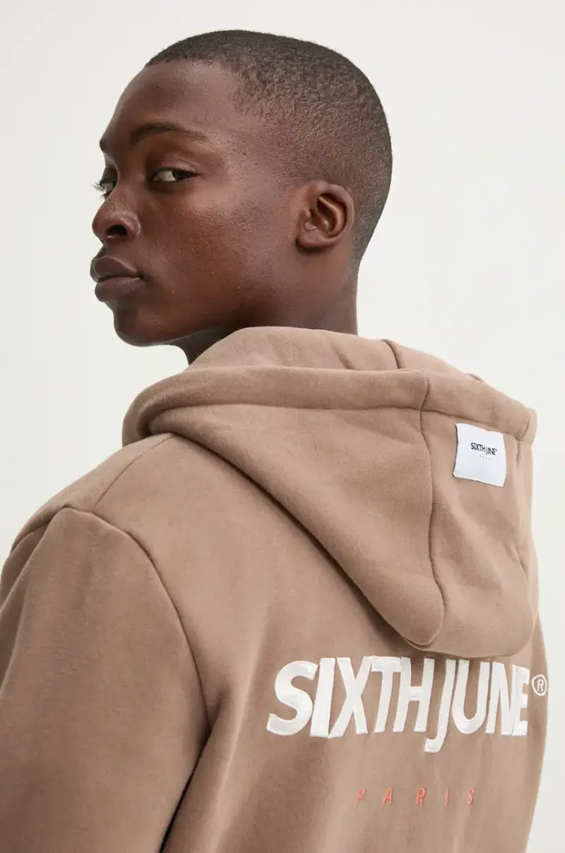 felpa uomo colore beige con cappuccio con applicazione 25326 Marrone miniatura 4