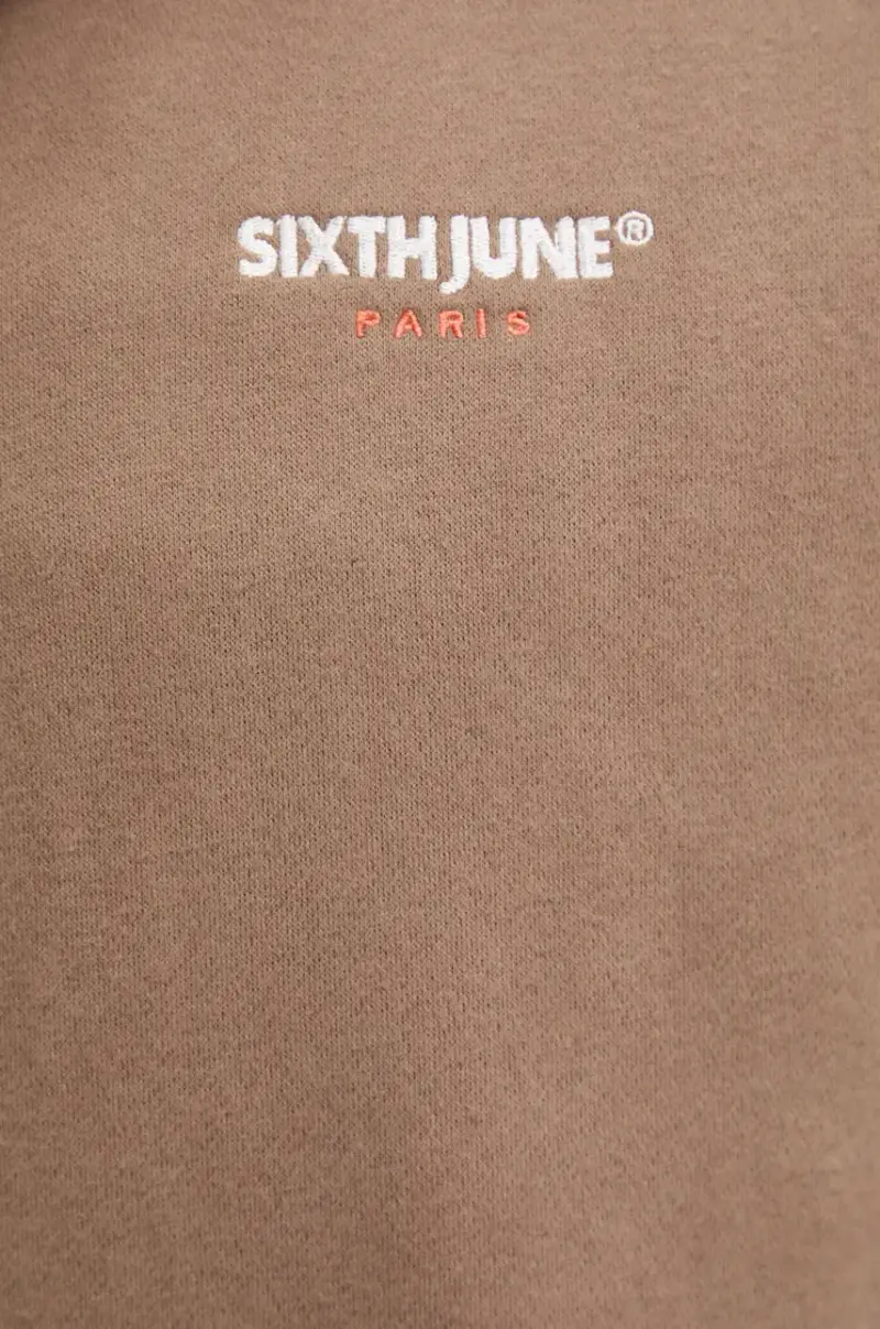 felpa uomo colore beige con cappuccio con applicazione 25326 Marrone miniatura 5