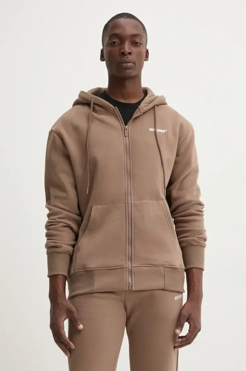 felpa uomo colore beige con cappuccio con applicazione 25326 Marrone