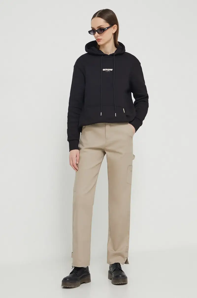 pantaloni in cotone colore beige miniatura 2