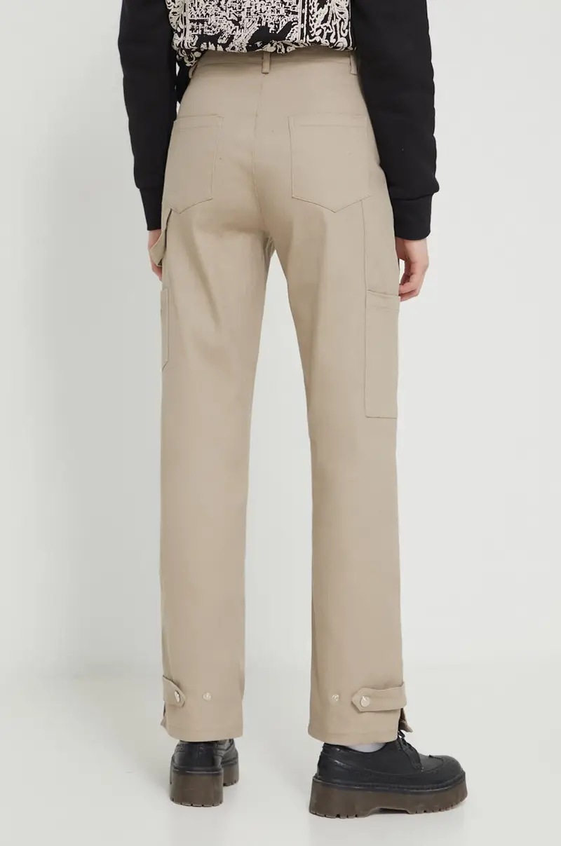 pantaloni in cotone colore beige miniatura 3