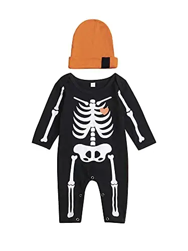 Siyova Completo Neonato Halloween Tuta a Maniche Lunghe+Cappello Pagliaccetto Bambino Forma Pipistrello Tutina con