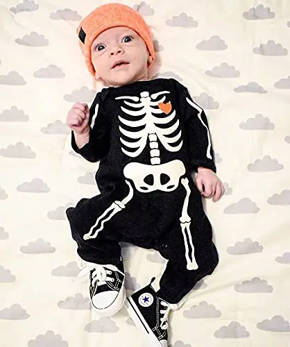 Siyova Completo Neonato Halloween Tuta a Maniche Lunghe+Cappello Pagliaccetto Bambino Forma Pipistrello Tutina con miniatura 2