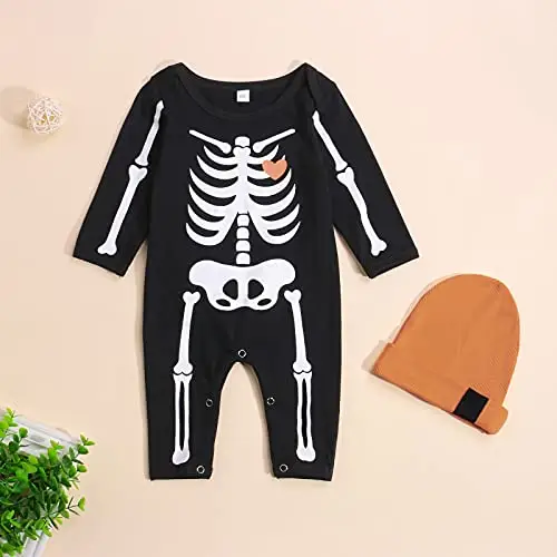Siyova Completo Neonato Halloween Tuta a Maniche Lunghe+Cappello Pagliaccetto Bambino Forma Pipistrello Tutina con miniatura 3