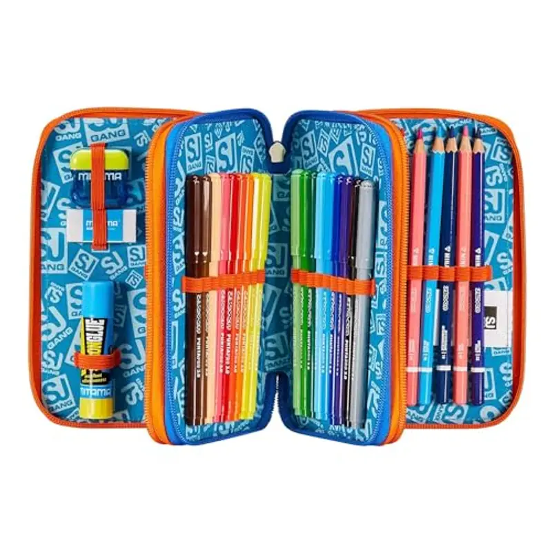SJ Gang STYLE JAM GANG Astuccio Scuola 3 Zip, Blu, Sphere Full Boy, Portapenne Triplo Scomparto Completo Di Penne, Matite, Colori, Accessori Zaino, Elementari, Medie, Bambino miniatura 2
