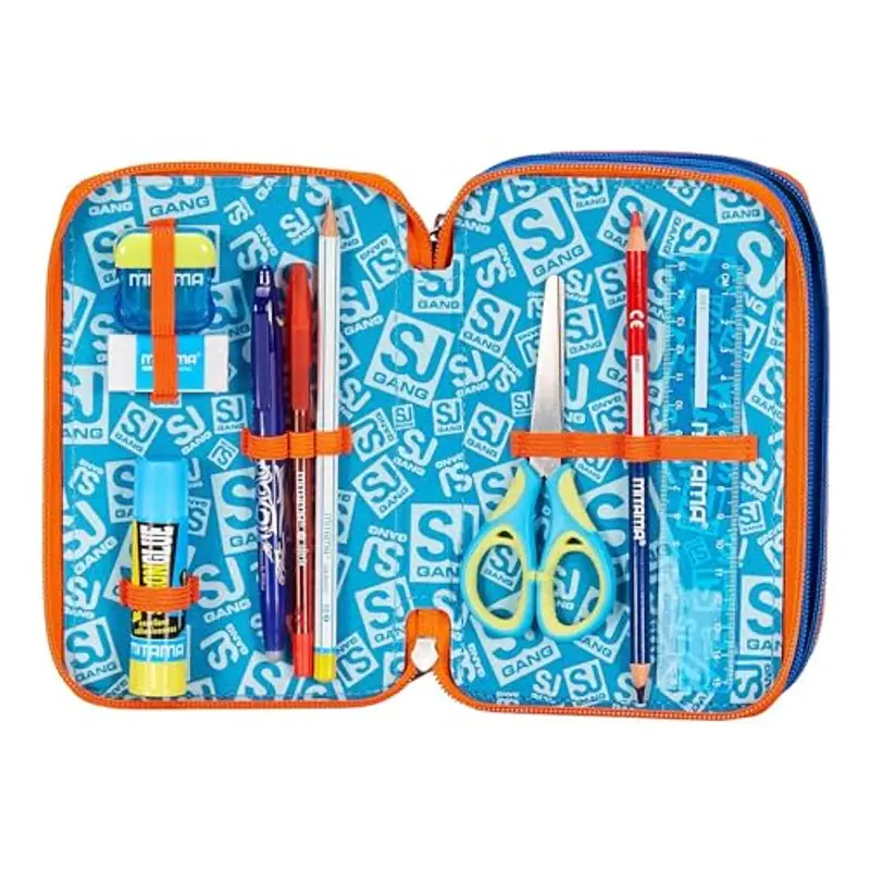 SJ Gang STYLE JAM GANG Astuccio Scuola 3 Zip, Blu, Sphere Full Boy, Portapenne Triplo Scomparto Completo Di Penne, Matite, Colori, Accessori Zaino, Elementari, Medie, Bambino miniatura 3