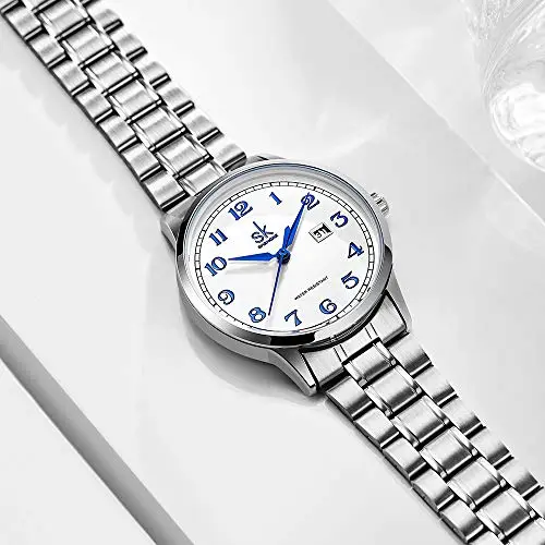 SK Orologi da donna Classic Business con cinturino in acciaio inossidabile ed elegante orologio da donna con calendario miniatura 3