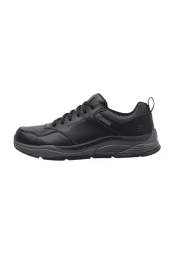 Skechers BENAGO MEN, Scarpa da Camminata Uomo, Nero Grigio Pelle Impermeabile, 41 EU