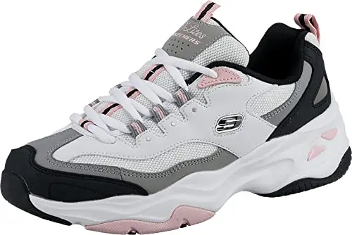 Skechers D'lites 4.0 Fresh Diva, Sneaker Donna, White Leather Mesh Black Pink Trim, 36 EU