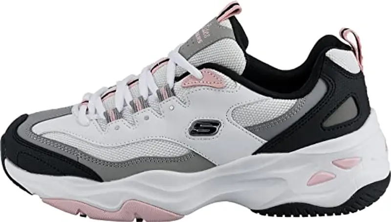 Skechers D'lites 4.0 Fresh Diva, Sneaker Donna, White Leather Mesh Black Pink Trim, 37 EU miniatura 3