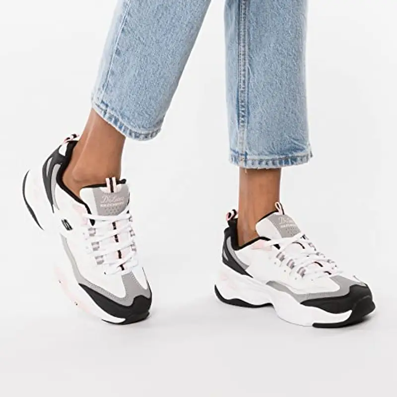 Skechers D'lites 4.0 Fresh Diva, Sneaker Donna, White Leather Mesh Black Pink Trim, 39 EU miniatura 2