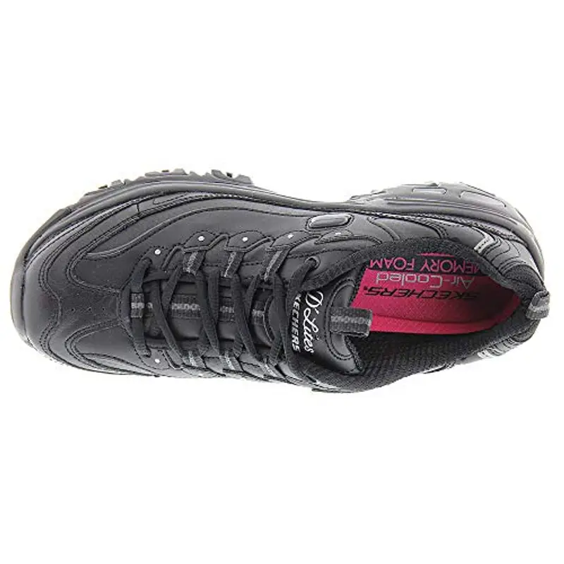 Skechers D'Lites - Fresh Start, Scarpe Donna, Black Black Leather Mesh Charcoal Trim Yellow Bbk, 38 EU miniatura 3
