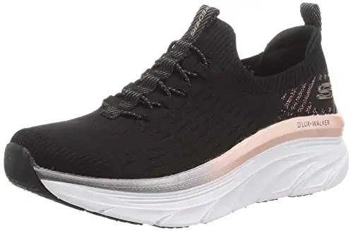 Skechers D'lux Walker - Let It Glow, Sneakers Donna, Nero (Black Knit Rose Gold Trim), 35 EU