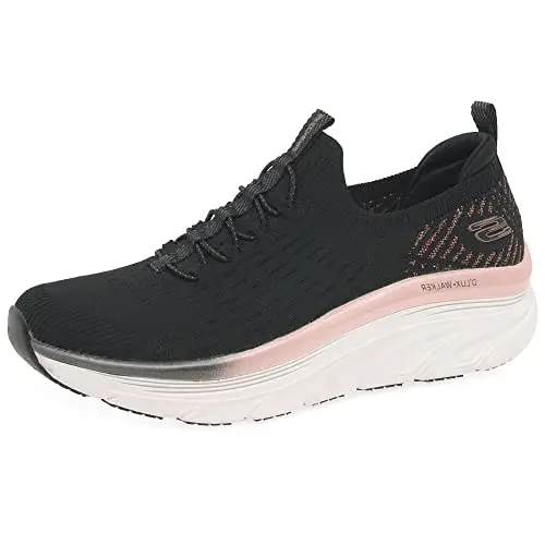 Skechers D'lux Walker - Let It Glow, Sneakers Donna, Nero (Black Knit Rose Gold Trim), 40 EU
