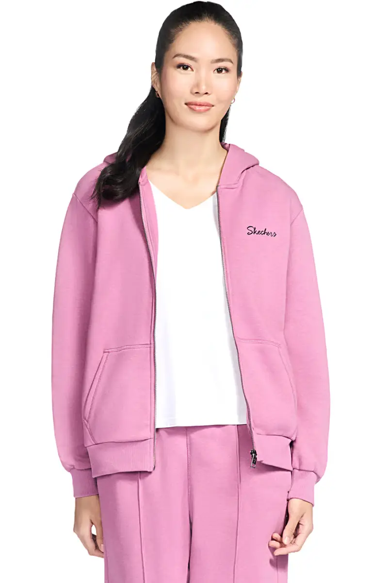 Felpa con cappuccio rosa con zip in tessuto skech-sweats french terry Skechers JA286 [ROSE] miniatura 2