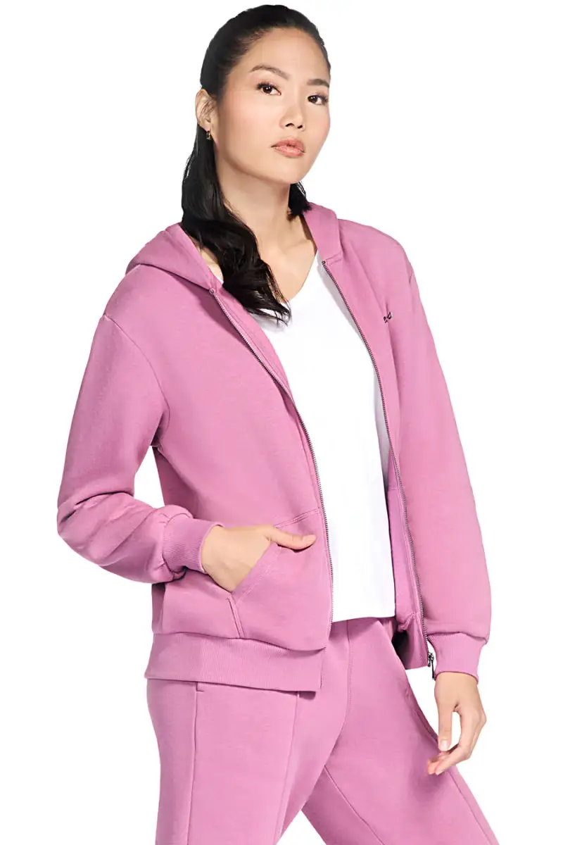 Felpa con cappuccio rosa con zip in tessuto skech-sweats french terry Skechers JA286 [ROSE] miniatura 4