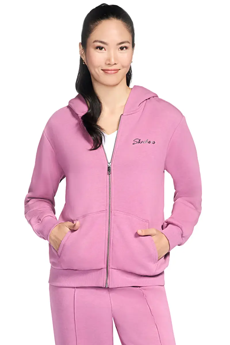 Felpa con cappuccio rosa con zip in tessuto skech-sweats french terry Skechers JA286 [ROSE]